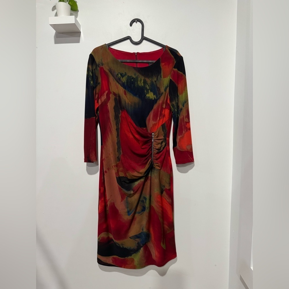 Frank Lyman Design Red and Green Long Sleeve Dress